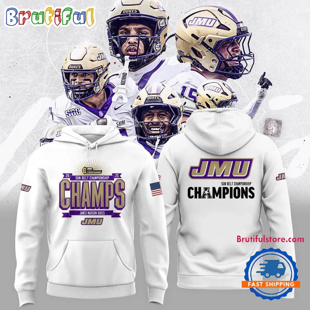 James Madison Dukes Football 2025 SUN BELT CHAMPIONS Unisex Hoodie