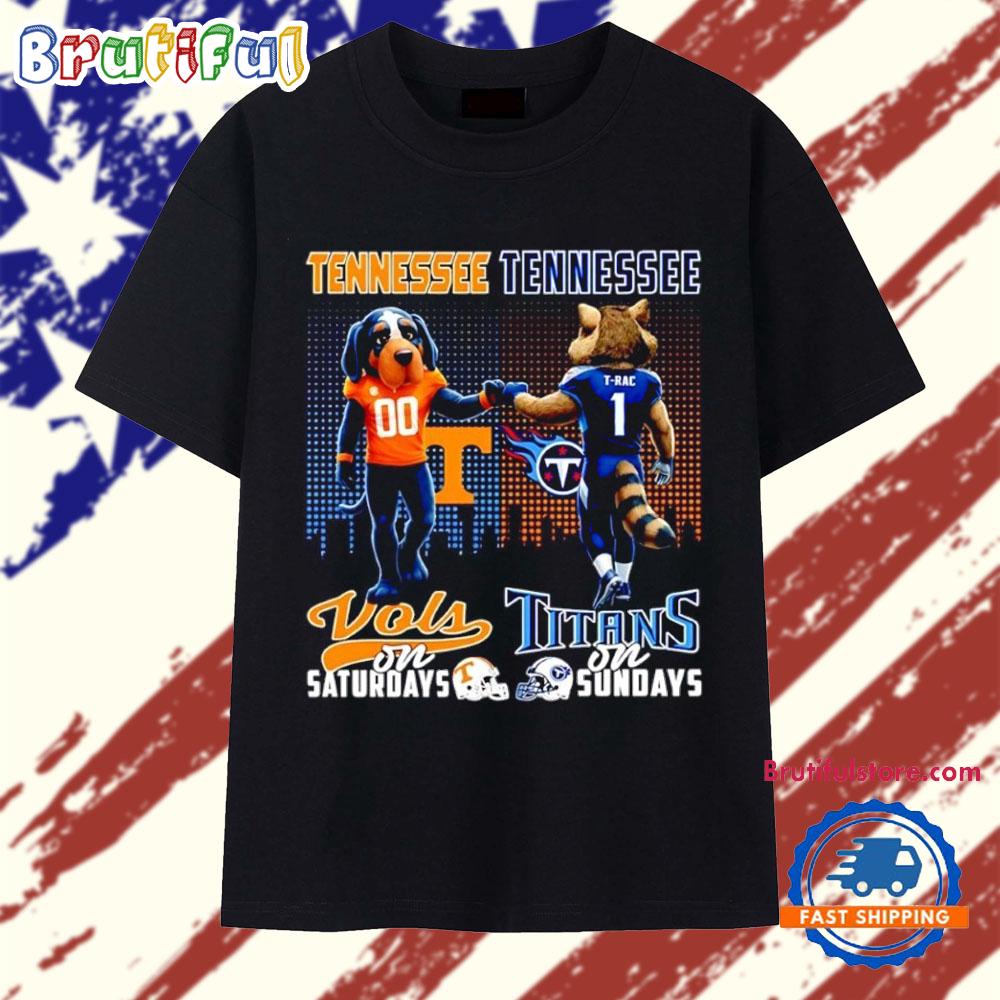 Tennessee Volunteers on Saturdays vs Tennessee Titans on Sundays Mascot City Skyline T Shirt