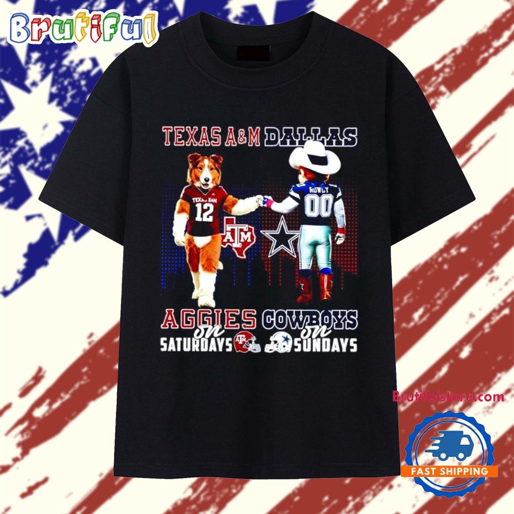 Texas a&m Aggies on Saturdays vs Dallas Cowboys on Sundays Mascot Skyline T Shirt