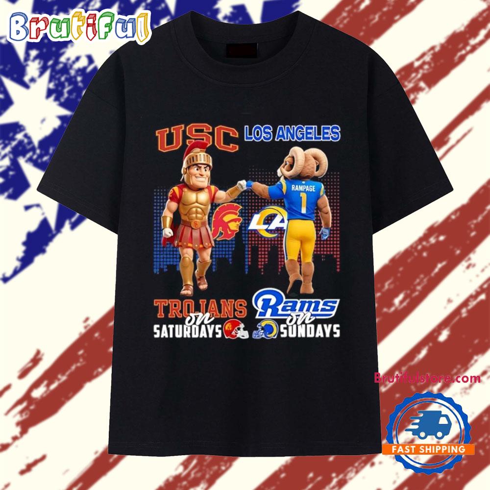 Usc Trojans on Saturdays vs Los Angeles Rams on Sundays Mascot Skyline T Shirt
