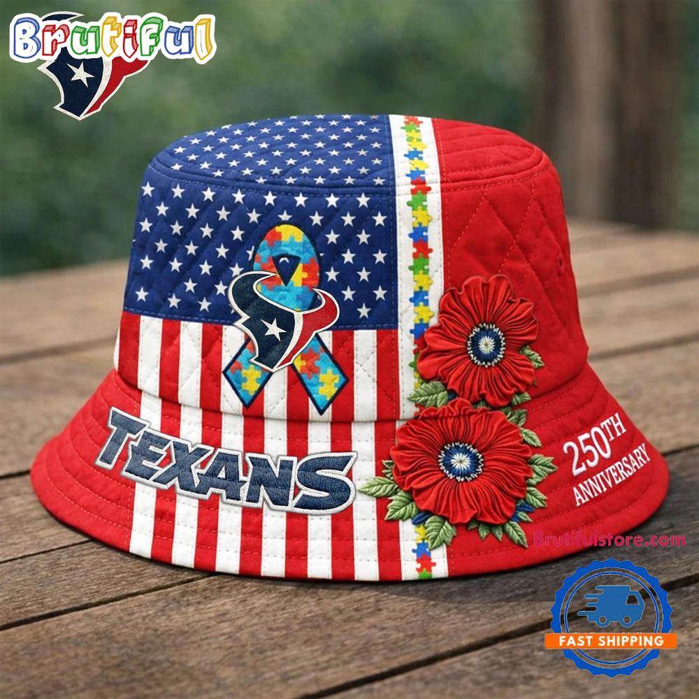 Houston Texans NFL Autism America 250th Anniversary Bucket Hat Houston Texans NFL Autism America 250th Anniversary Bucket Hat