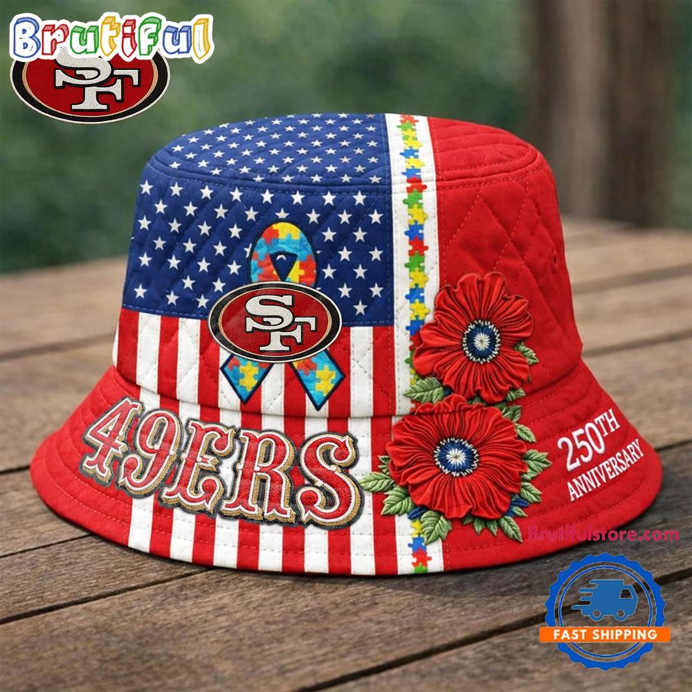 San Francisco 49ers NFL Autism America 250th Anniversary Bucket Hat San Francisco 49ers NFL Autism America 250th Anniversary Bucket Hat