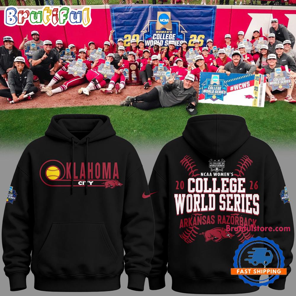 Arkansas Razorbacks Softball 2026 NCAA Women's College World Series Black Hoodie Arkansas Razorbacks Softball 2026 NCAA Women's College World Series Black Hoodie