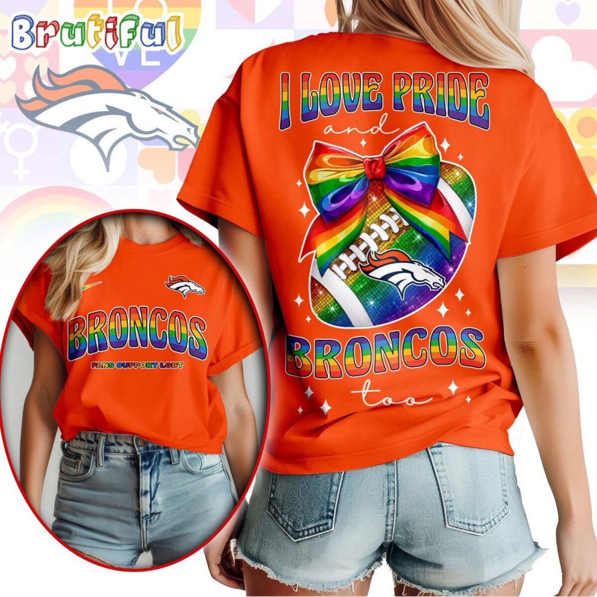 Denver Broncos 2026 NFL Pride Month Football Bow Unisex 3D Shirt