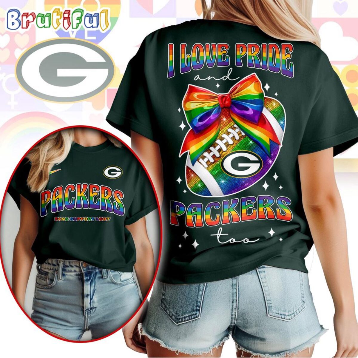 Green Bay Packers 2026 NFL Pride Month Football Bow Unisex 3D Shirt