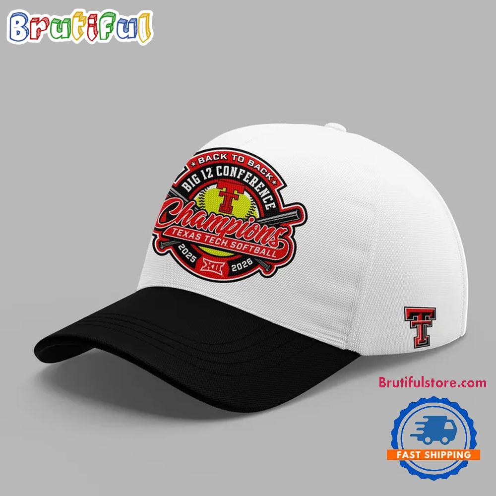 Texas Tech Red Raiders Softball BACK-TO-BACK BIG 12 CHAMPIONS 2026 White Cap Texas Tech Red Raiders Softball BACK-TO-BACK BIG 12 CHAMPIONS 2026 White Cap