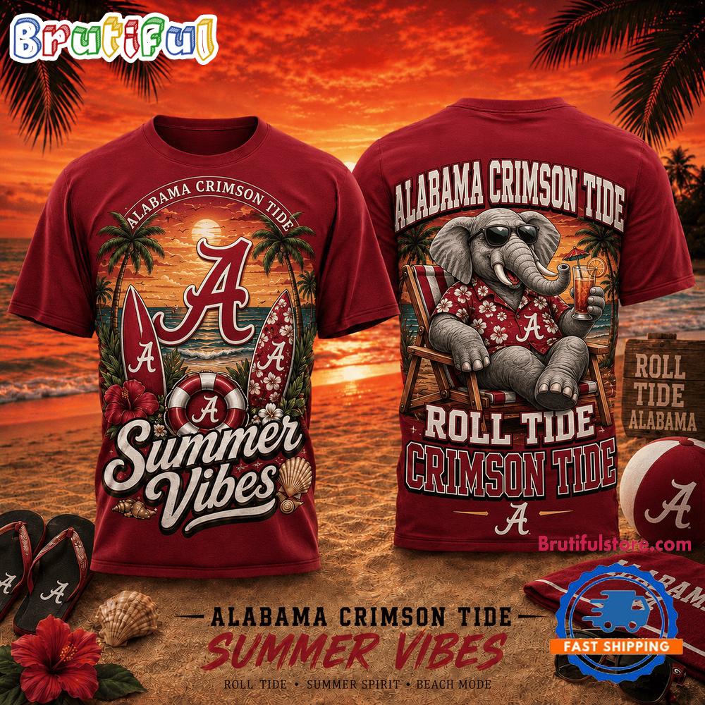 Alabama Crimson Tide 2026 NCAA Summer Vibes Limited Edition 3D T Shirt Alabama Crimson Tide 2026 NCAA Summer Vibes Limited Edition 3D T Shirt