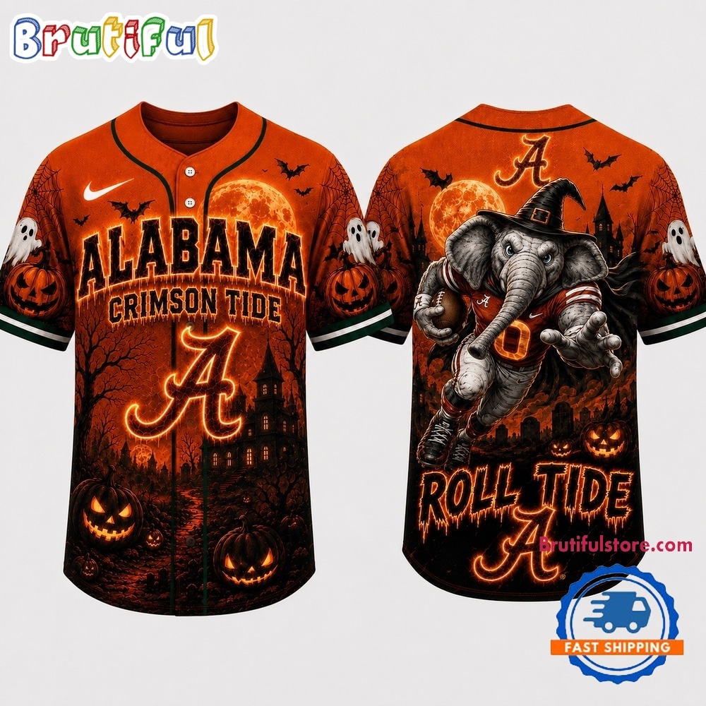 Alabama Crimson Tide NCAA Haunted Night Halloween Baseball Jersey Shirt Alabama Crimson Tide NCAA Haunted Night Halloween Baseball Jersey Shirt