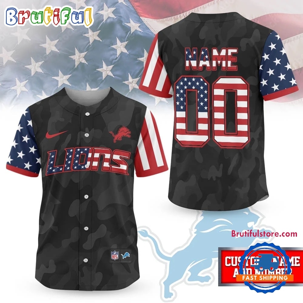 Detroit Lions NFL American Pride Custom Baseball Jersey Shirt Detroit Lions NFL American Pride Custom Baseball Jersey Shirt