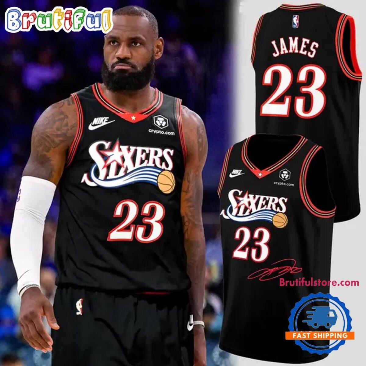 LeBron James Philadelphia 76ers 2026 Signatures Print Black