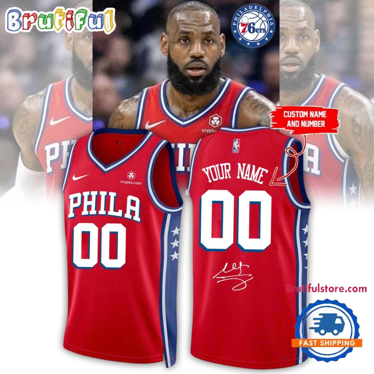 Philadelphia 76ers LeBron James Signed 2026 Custom Name & Number