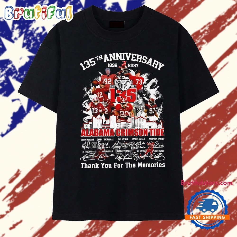 Alabama Crimson Tide 135th anniversary thank you for the memories signature T Shirt Alabama Crimson Tide 135th anniversary thank you for the memories signature T Shirt