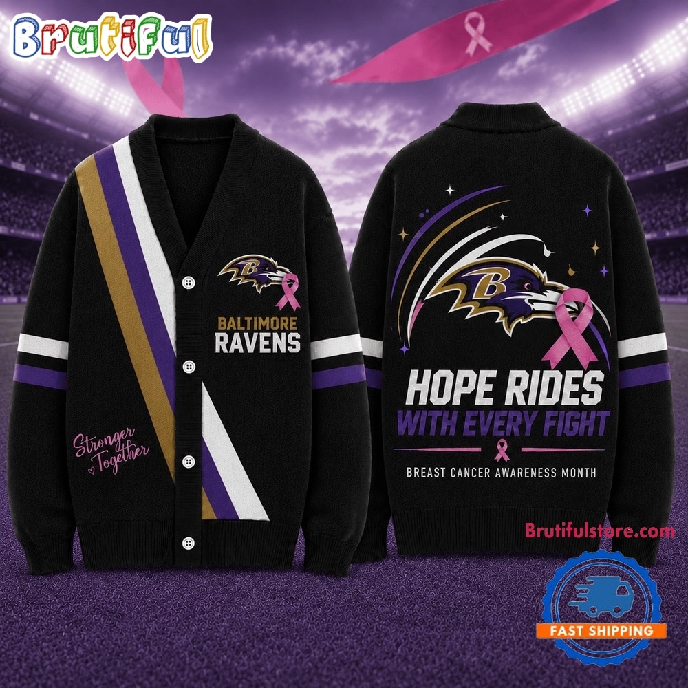 Baltimore Ravens NFL Breast Cancer Hope Rides With Every Fight Cardigan Baltimore Ravens NFL Breast Cancer Hope Rides With Every Fight Cardigan