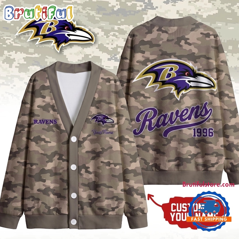 Baltimore Ravens NFL Veteran Military Camo Heritage Cardigan Baltimore Ravens NFL Veteran Military Camo Heritage Cardigan