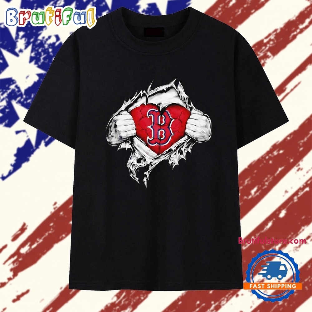 Boston Red Sox heart ripped chest MLB baseball T Shirt Boston Red Sox heart ripped chest MLB baseball T Shirt