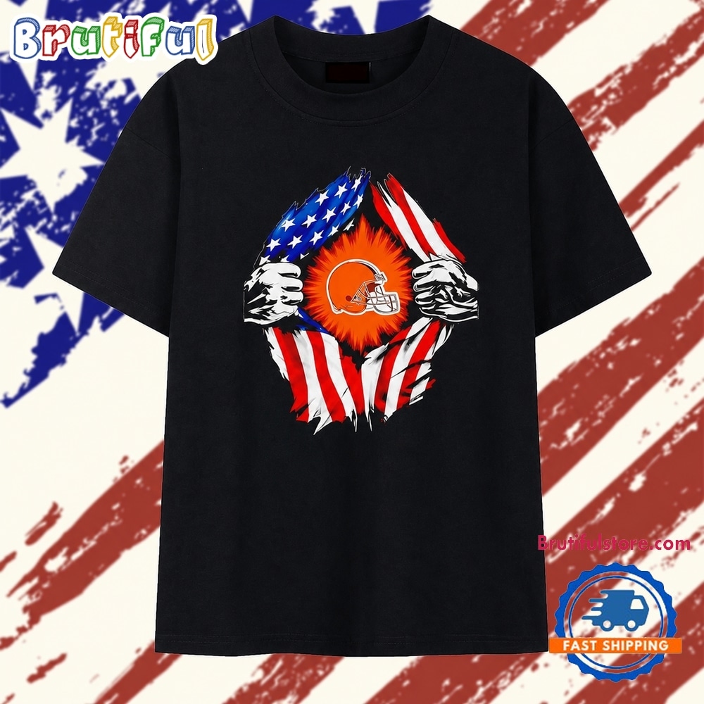 Cleveland Browns American flag ripped chest T Shirt Cleveland Browns American flag ripped chest T Shirt