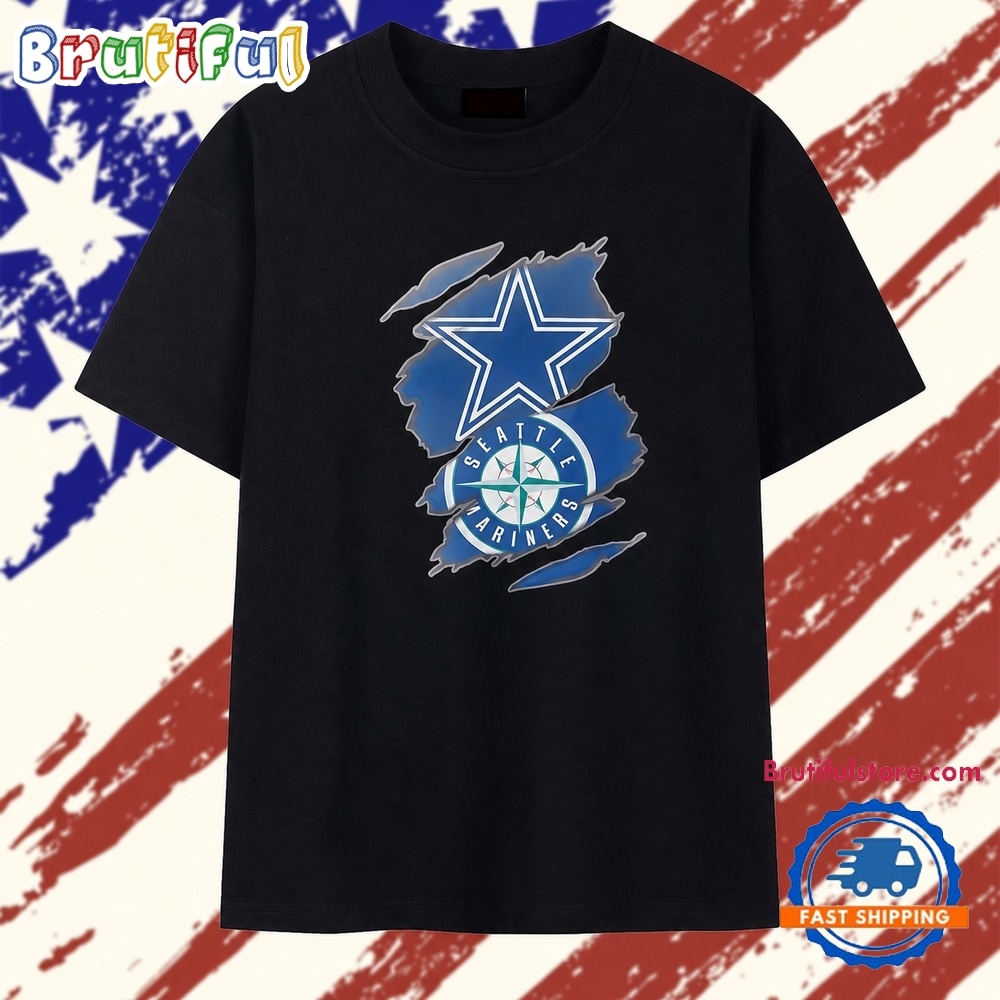 Dallas Cowboys and Seattle Mariners ripped logo T Shirt Dallas Cowboys and Seattle Mariners ripped logo T Shirt