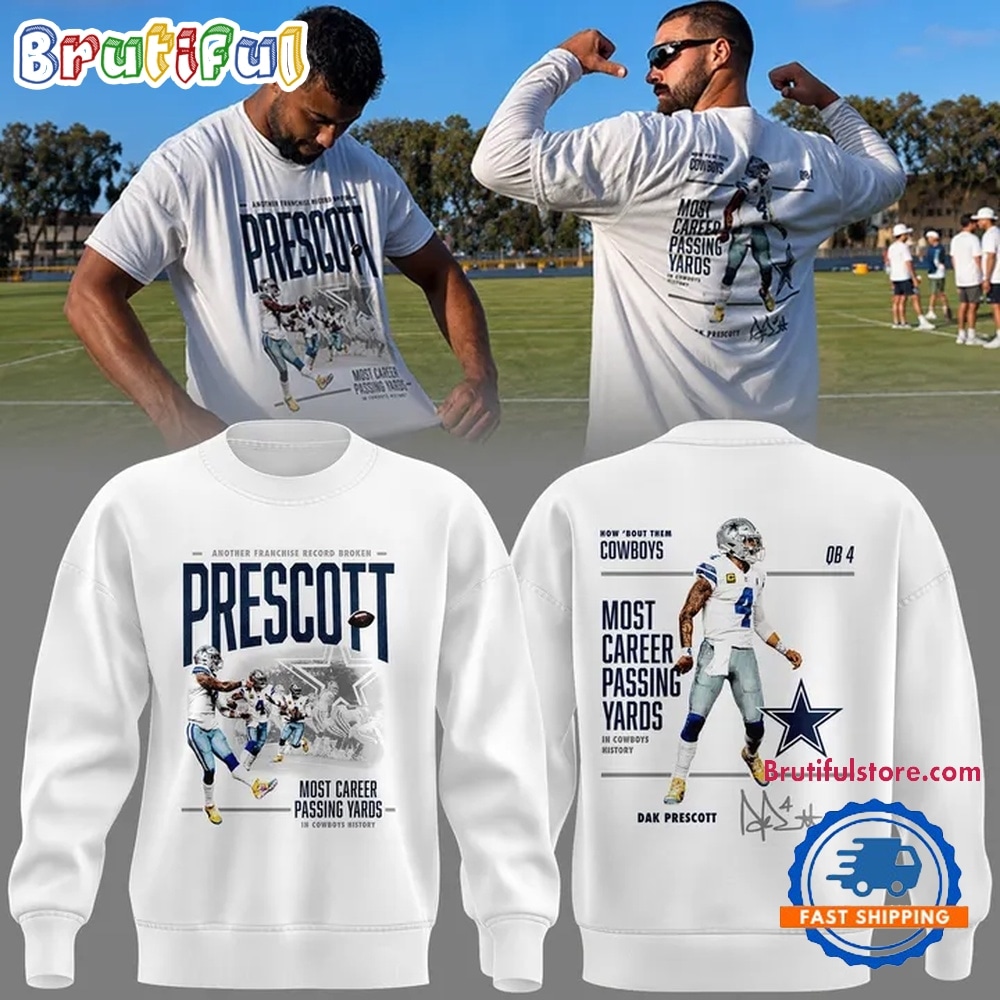 Dallas Cowboys DAK PRESCOTT Most Career Passing Yards Sweatshirt Dallas Cowboys DAK PRESCOTT Most Career Passing Yards Sweatshirt