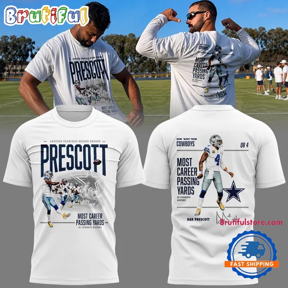 Dallas Cowboys DAK PRESCOTT Most Career Passing Yards T Shirt Dallas Cowboys DAK PRESCOTT Most Career Passing Yards T Shirt