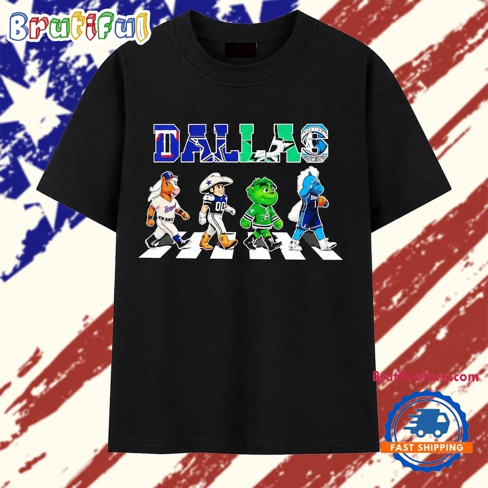 Dallas Rangers Cowboys Stars and Mavericks mascot road on corsswark T Shirt Dallas Rangers Cowboys Stars and Mavericks mascot road on corsswark T Shirt