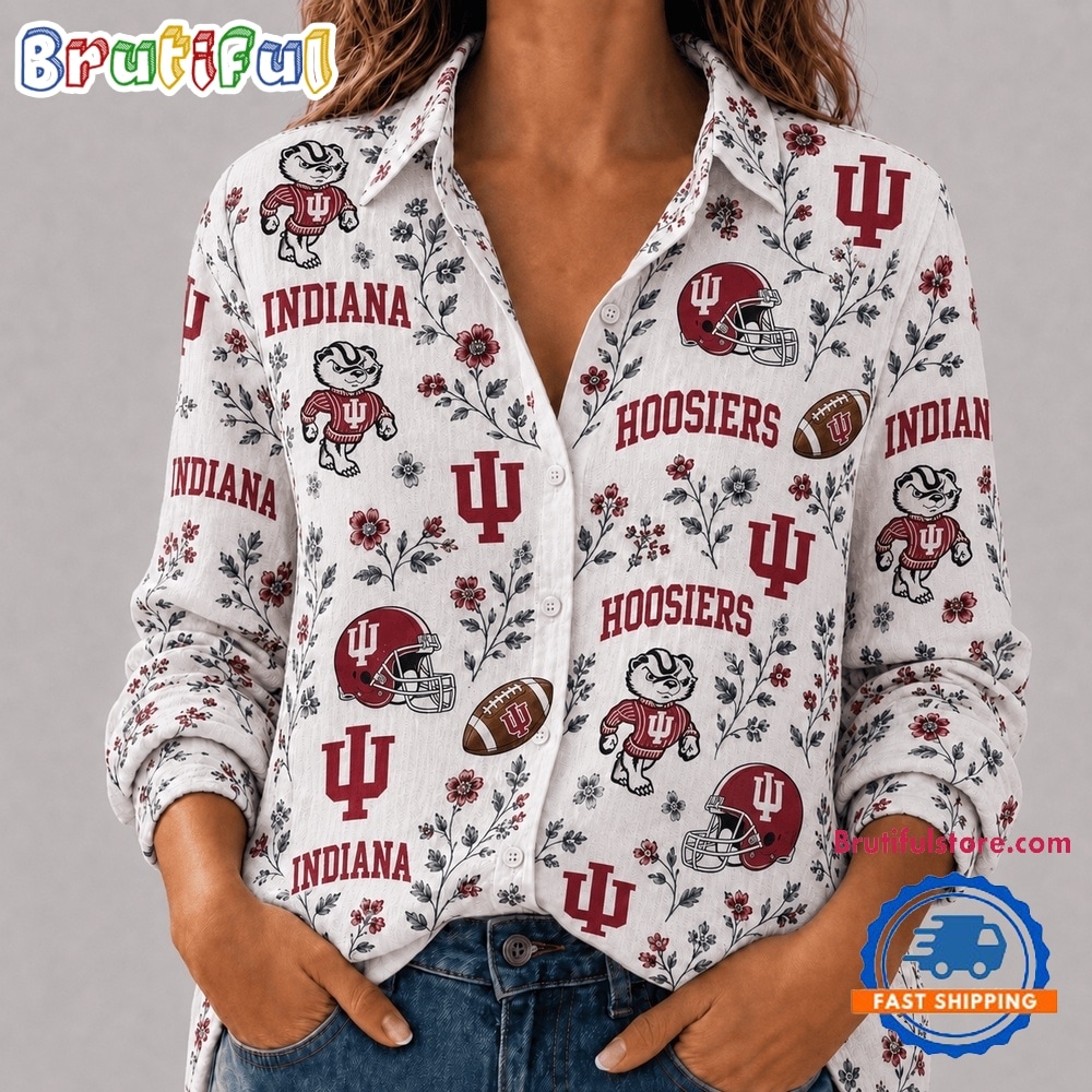 Indiana Hoosiers NCAA College Spirit Blossoms Women Casual Shirt Indiana Hoosiers NCAA College Spirit Blossoms Women Casual Shirt
