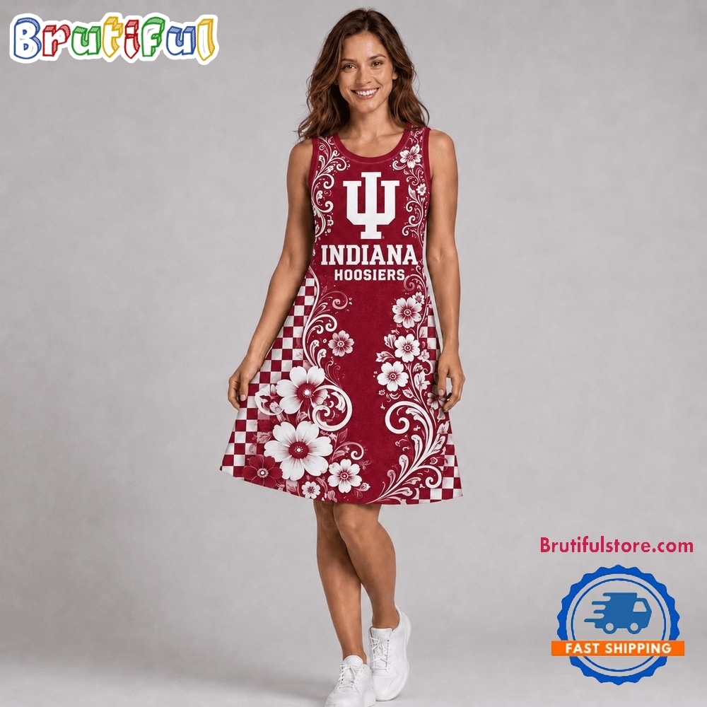 Indiana Hoosiers NCAA Sporty Floral Elegance Women’s Sleeveless Dress Indiana Hoosiers NCAA Sporty Floral Elegance Women’s Sleeveless Dress