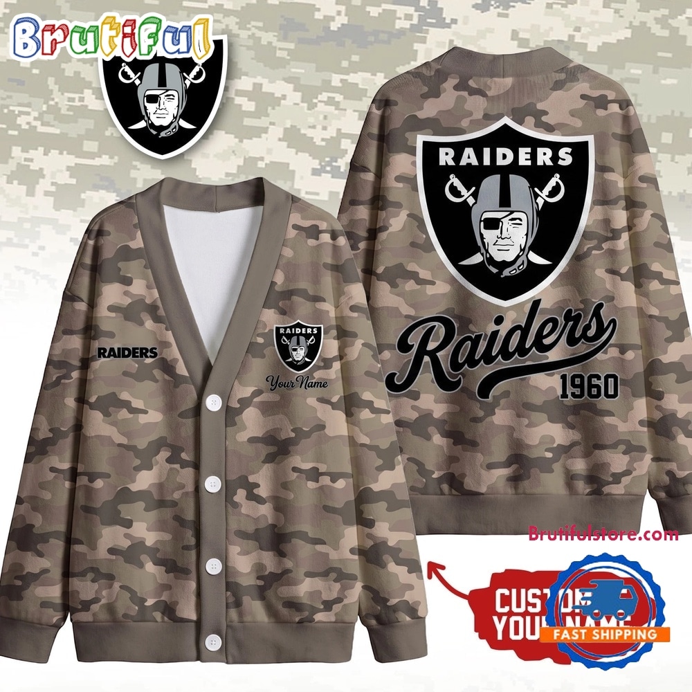 Las Vegas Raiders NFL Veteran Military Camo Heritage Cardigan Las Vegas Raiders NFL Veteran Military Camo Heritage Cardigan