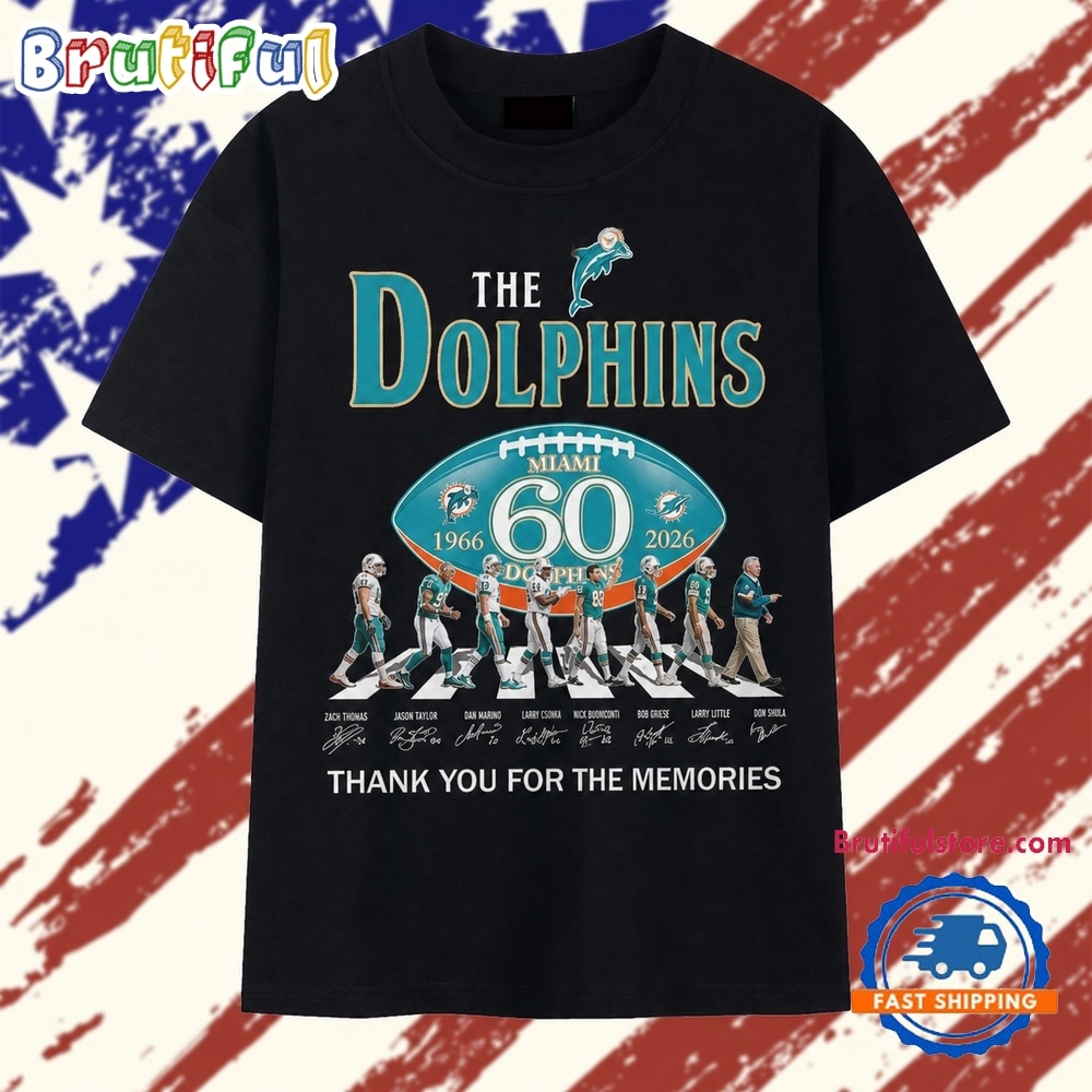 Miami Dolphins 60th Anniversary 1966 2026 Abbey Road Signatures T Shirt Miami Dolphins 60th Anniversary 1966 2026 Abbey Road Signatures T Shirt