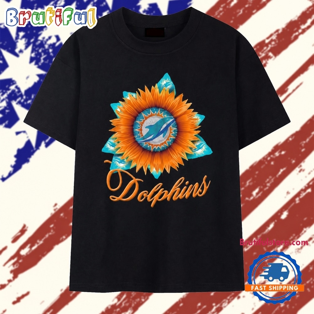 Miami Dolphins Football X Sunflower Graphic T Shirt Miami Dolphins Football X Sunflower Graphic T Shirt
