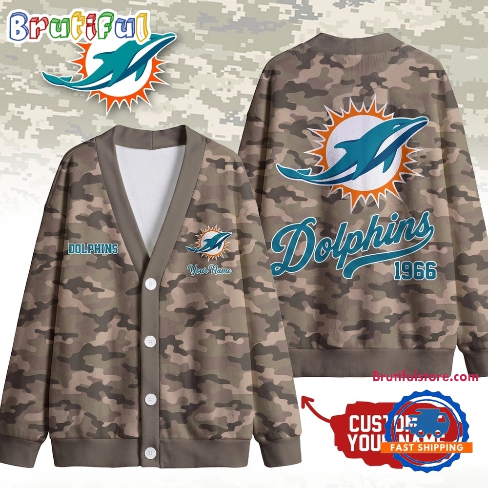 Miami Dolphins NFL Veteran Military Camo Heritage Cardigan Miami Dolphins NFL Veteran Military Camo Heritage Cardigan