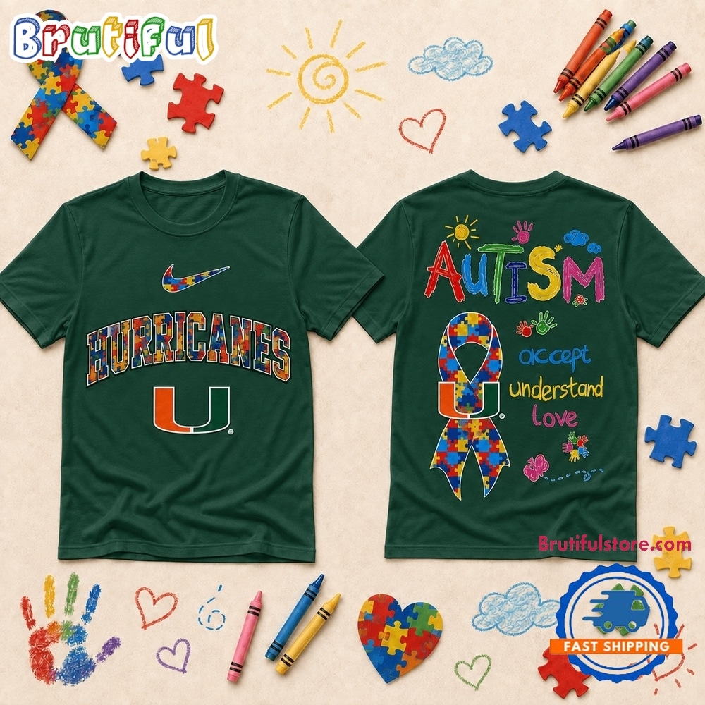 Miami Hurricanes NCAA Autism Awareness Puzzle Ribbon T Shirt Miami Hurricanes NCAA Autism Awareness Puzzle Ribbon T Shirt