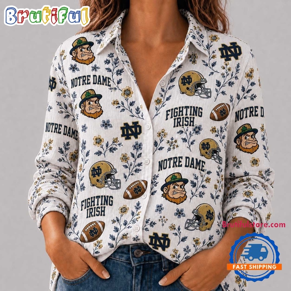 Notre Dame Fighting Irish NCAA College Spirit Blossoms Women Casual Shirt Notre Dame Fighting Irish NCAA College Spirit Blossoms Women Casual Shirt