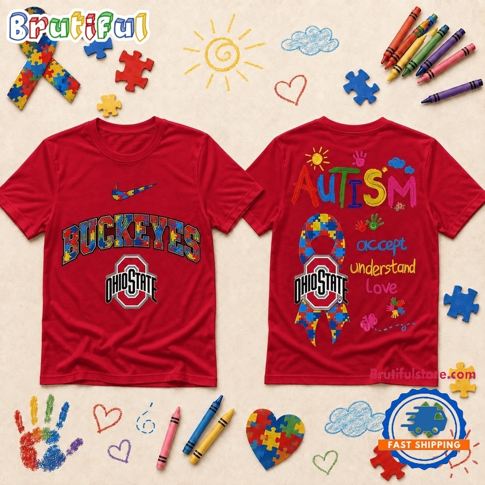 Ohio State Buckeyes NCAA Autism Awareness Puzzle Ribbon T Shirt Ohio State Buckeyes NCAA Autism Awareness Puzzle Ribbon T Shirt