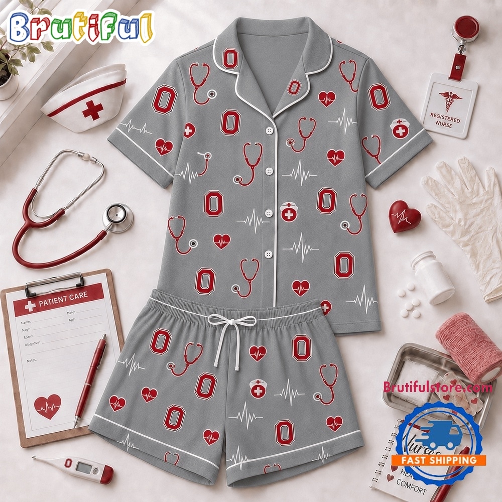 Ohio State Buckeyes NCAA Heartbeats & Home Teams Short Sleeve Pajamas Set Ohio State Buckeyes NCAA Heartbeats & Home Teams Short Sleeve Pajamas Set