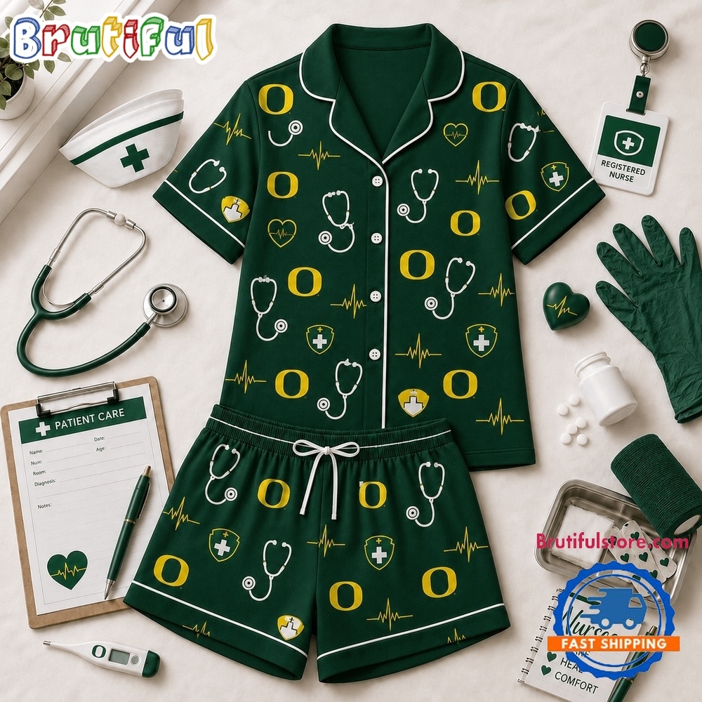 Oregon Ducks NCAA Heartbeats & Home Teams Short Sleeve Pajamas Set Oregon Ducks NCAA Heartbeats & Home Teams Short Sleeve Pajamas Set
