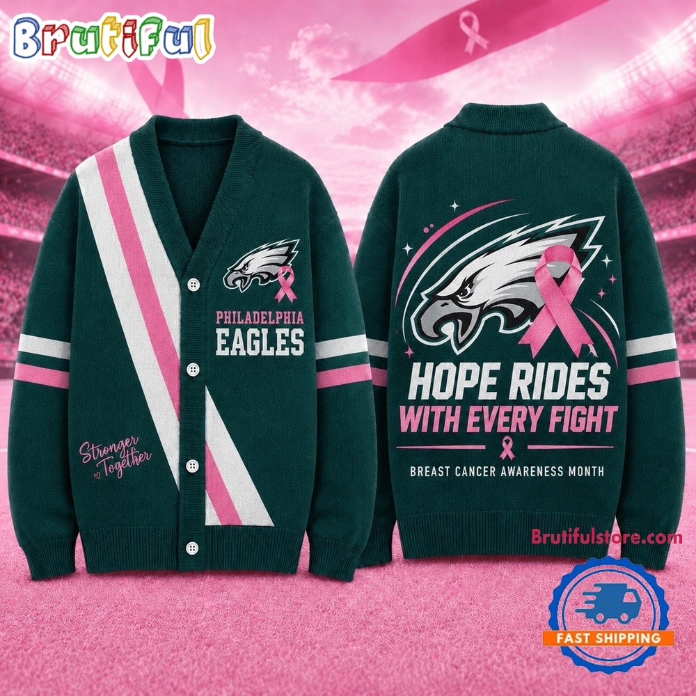 Philadelphia Eagles NFL Breast Cancer Hope Rides With Every Fight Cardigan Philadelphia Eagles NFL Breast Cancer Hope Rides With Every Fight Cardigan