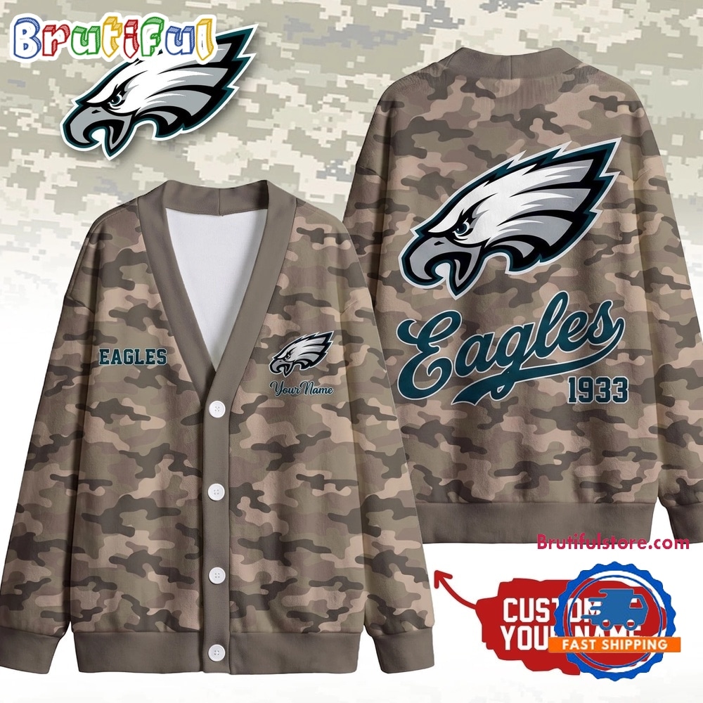 Philadelphia Eagles NFL Veteran Military Camo Heritage Cardigan Philadelphia Eagles NFL Veteran Military Camo Heritage Cardigan