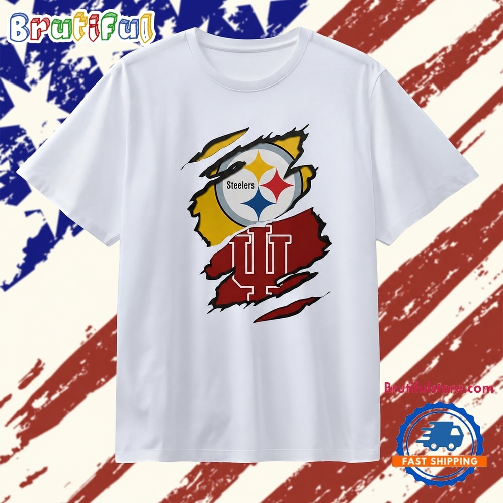 Pittsburgh Steelers and Indiana Hoosiers ripped skin T Shirt Pittsburgh Steelers and Indiana Hoosiers ripped skin T Shirt