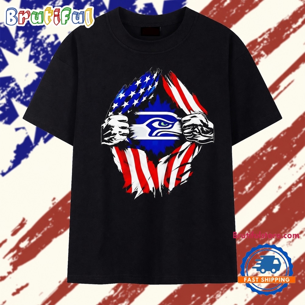 Seattle Seahawks American flag ripped chest T Shirt Seattle Seahawks American flag ripped chest T Shirt