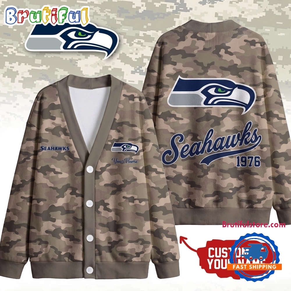 Seattle Seahawks NFL Veteran Military Camo Heritage Cardigan Seattle Seahawks NFL Veteran Military Camo Heritage Cardigan
