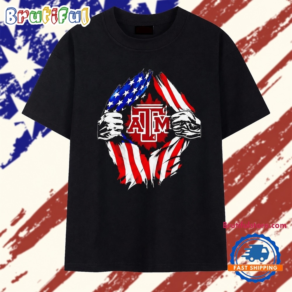 Texas A and M University American flag ripped chest T Shirt Texas A and M University American flag ripped chest T Shirt