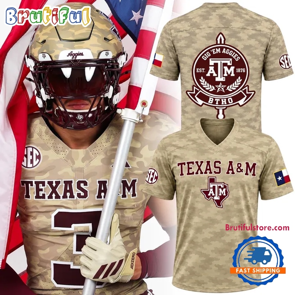 Texas A&M Aggies 2026 Honor & Support Camo Football Jersey Texas A&M Aggies 2026 Honor & Support Camo Football Jersey