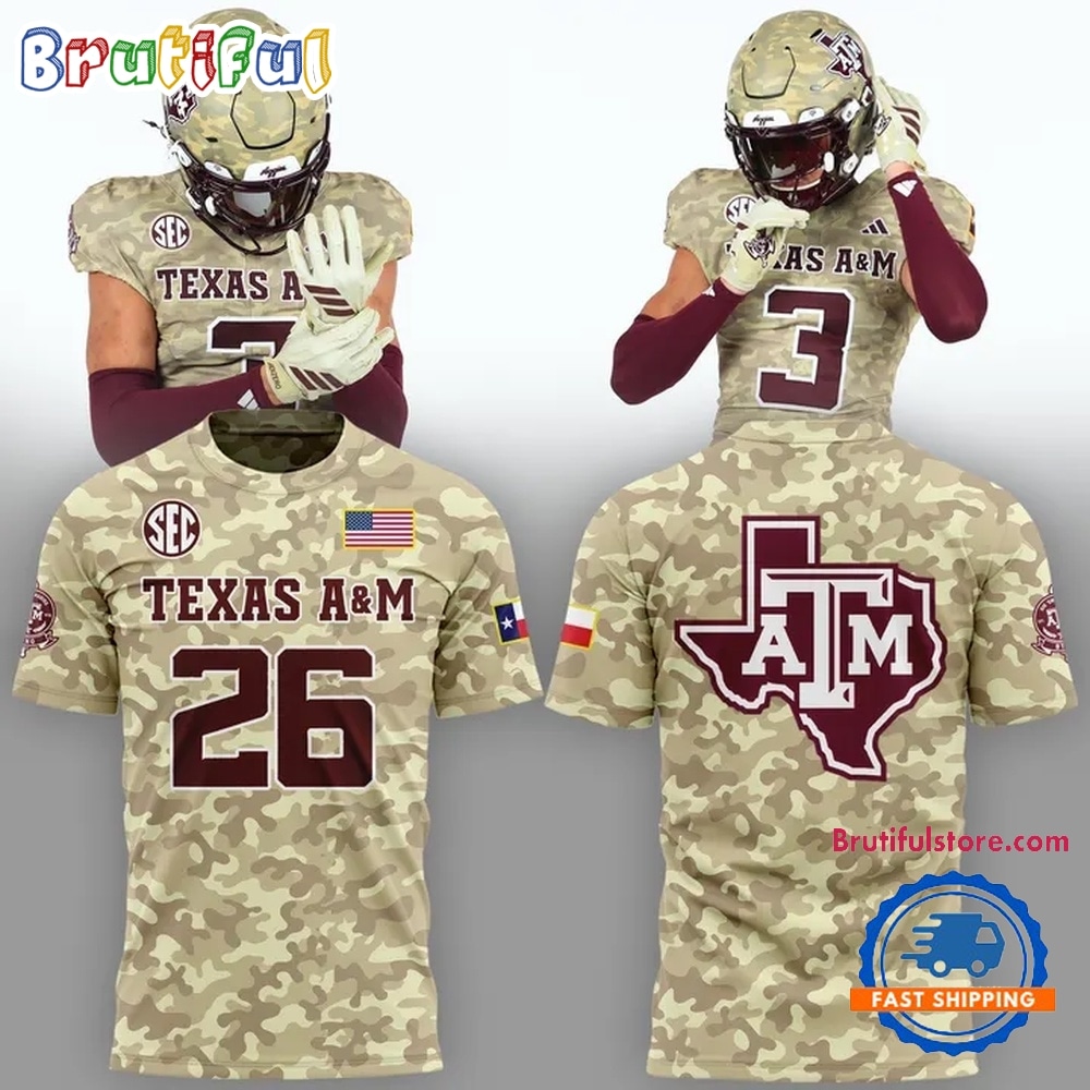 Texas A&M Aggies 2026 Honor & Support Camo T Shirt Texas A&M Aggies 2026 Honor & Support Camo T Shirt