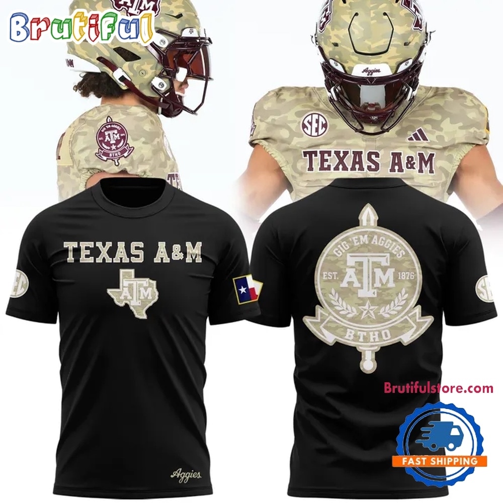 Texas A&M Aggies Honor & Support Camo Logo Black T Shirt Texas A&M Aggies Honor & Support Camo Logo Black T Shirt