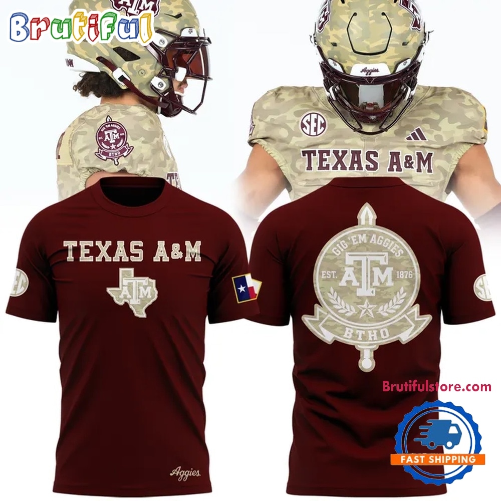 Texas A&M Aggies Honor & Support Camo Logo Red T Shirt Texas A&M Aggies Honor & Support Camo Logo Red T Shirt