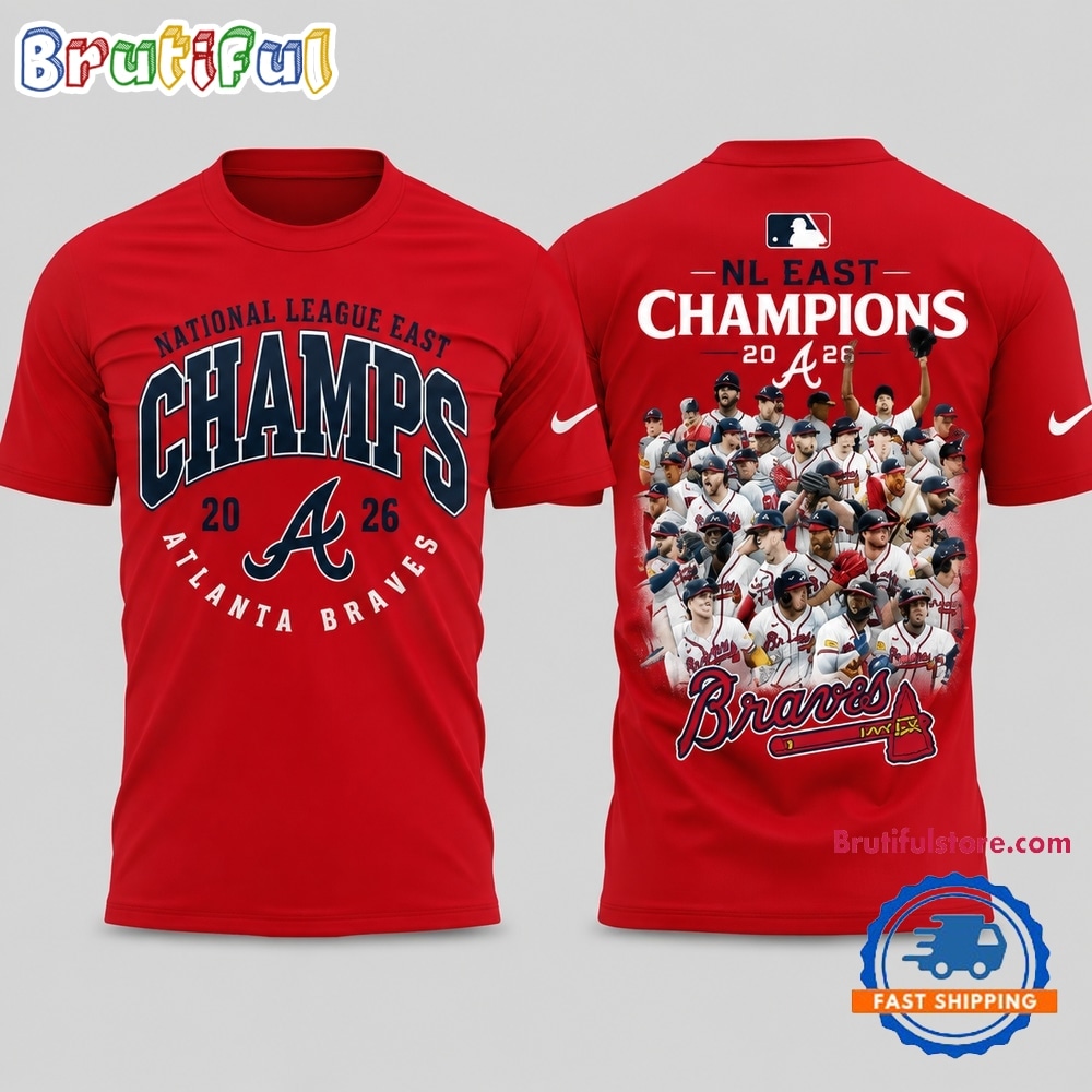 Atlanta Braves 2026 NL East Division Champions Team Graphic Red T Shirt Atlanta Braves 2026 NL East Division Champions Team Graphic Red T Shirt