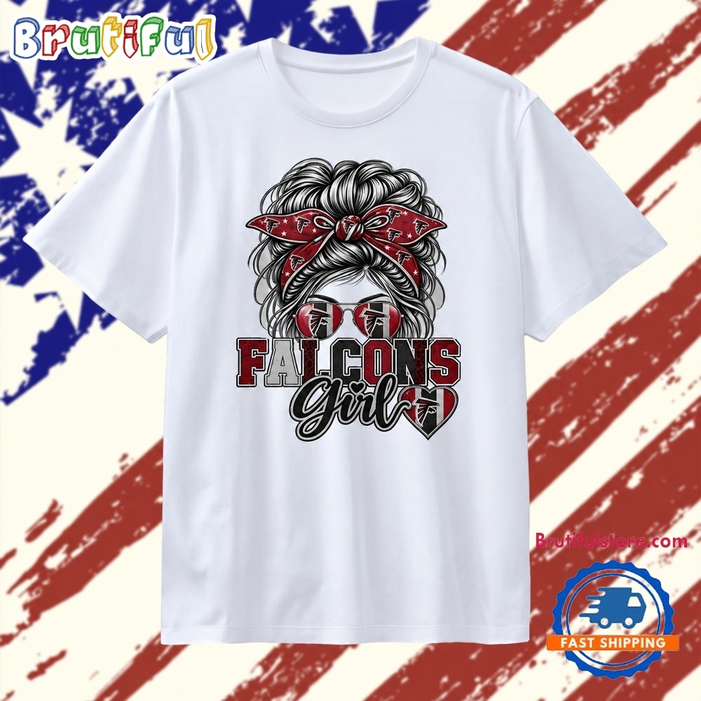 Atlanta Falcons Girl Messy Bun Sunglasses T Shirt Atlanta Falcons Girl Messy Bun Sunglasses T Shirt