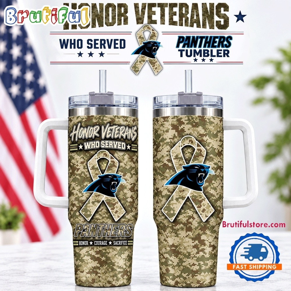 Carolina Panthers 2026 NFL Honor Veterans Camo Stanley Tumbler Carolina Panthers 2026 NFL Honor Veterans Camo Stanley Tumbler