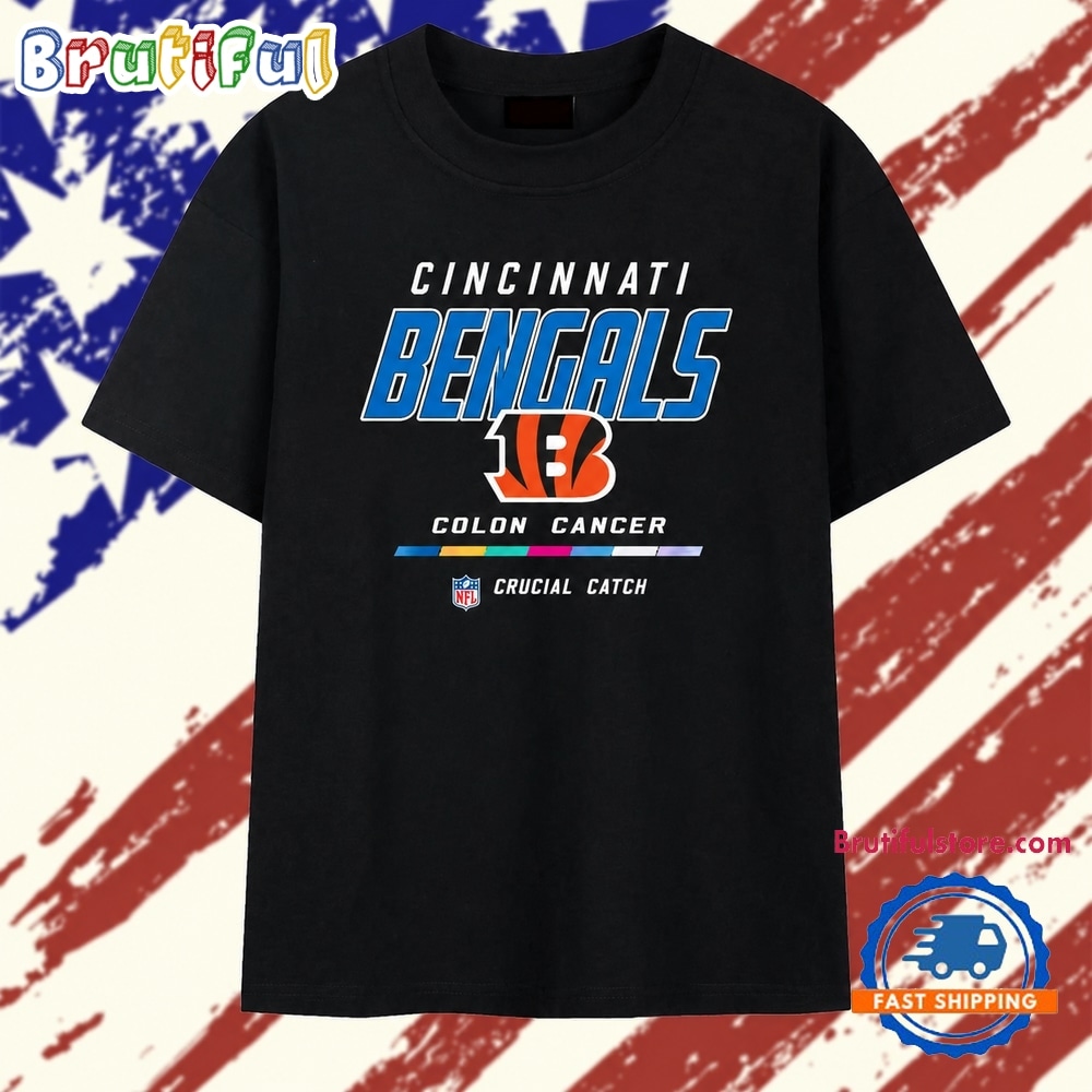 Cincinnati Bengals Crucial Catch Intercept Colon Cancer blue logo T Shirt Cincinnati Bengals Crucial Catch Intercept Colon Cancer blue logo T Shirt
