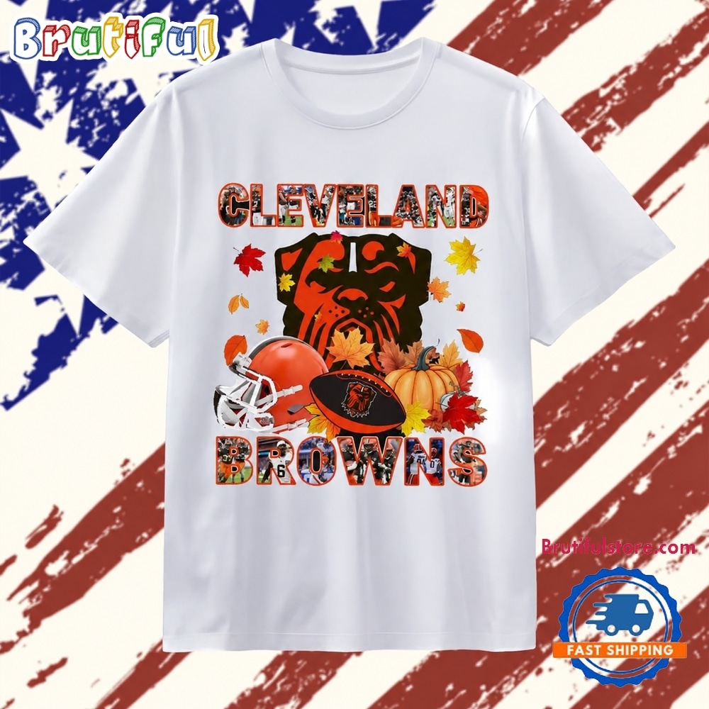 Cleveland Browns Football Autumn Leaves Pumpkin Graphic T Shirt Cleveland Browns Football Autumn Leaves Pumpkin Graphic T Shirt